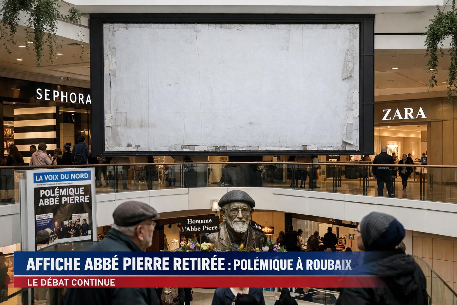 à roubaix, le retrait d’une affiche publicitaire mettant en scène l’abbé pierre suscite un débat sur la mémoire et le respect de son image.