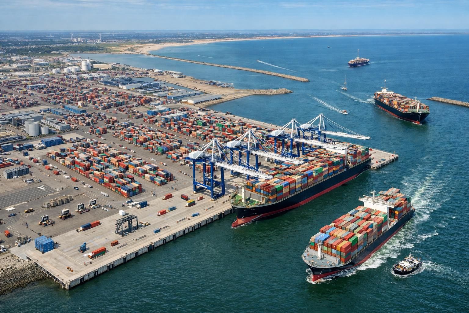 le port de dunkerque lance un investissement de 300 millions d'euros dans le cadre du cap 2020 pour doubler la capacité de traitement des conteneurs, renforçant ainsi son rôle clé dans le commerce maritime.