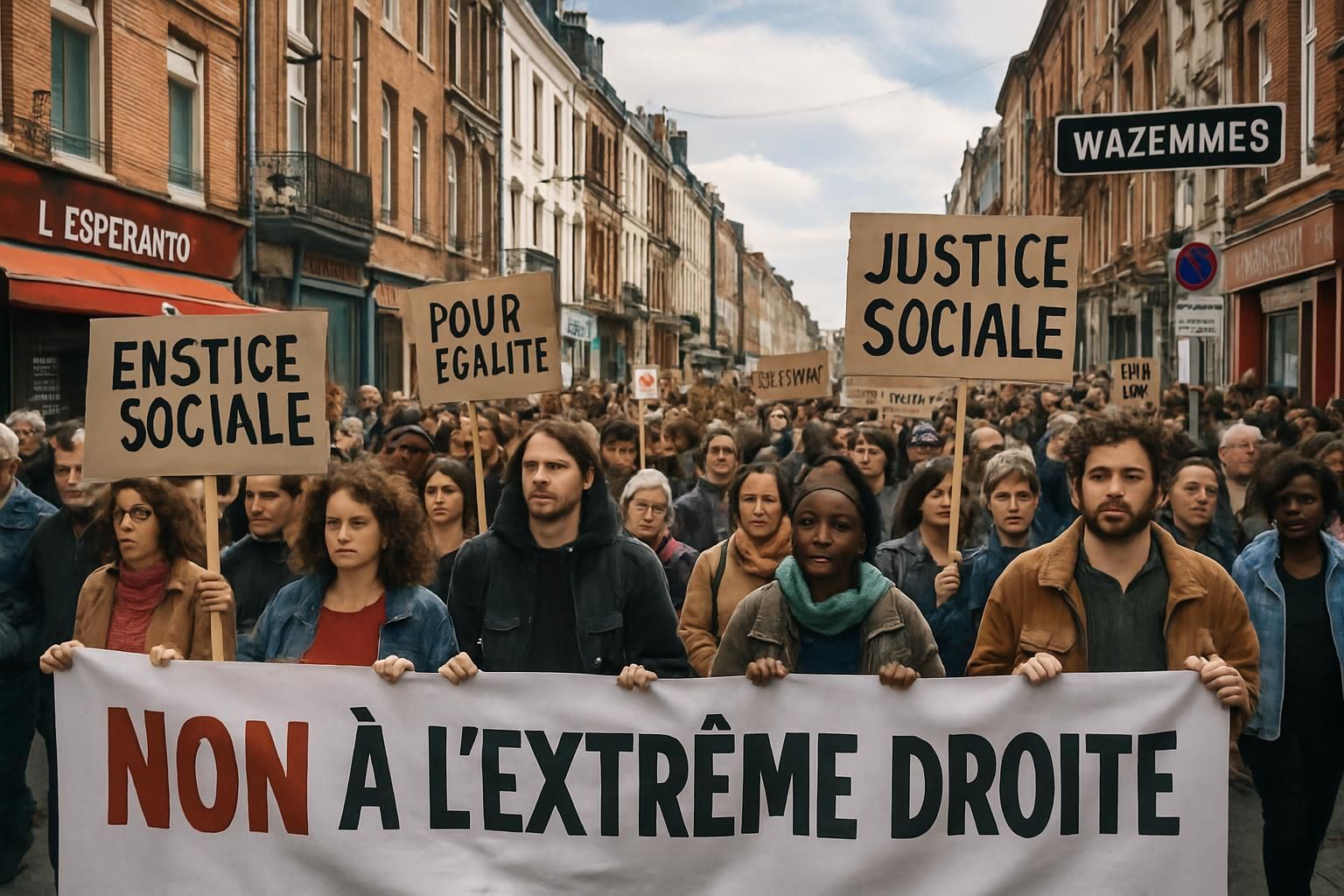 à lille, dans le quartier de wazemmes, des centaines de manifestants défilent dans les rues pour protester contre une récente agression d’extrême droite, dénonçant la violence et appelant à la solidarité.