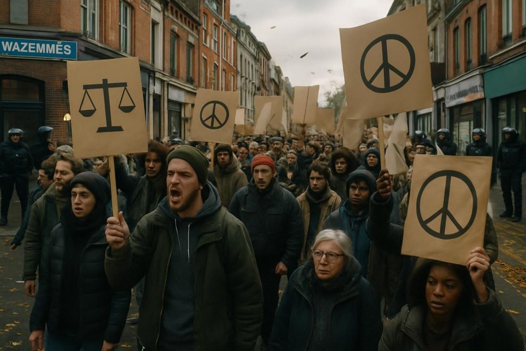 à lille, plusieurs centaines de manifestants défilent dans les rues de wazemmes en réaction à une agression d’extrême droite, exprimant leur solidarité et appelant à la vigilance contre les violences.