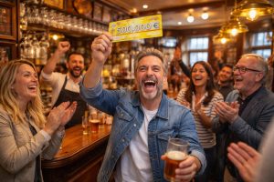 à dunkerque, le bar le victoria célèbre la victoire exceptionnelle d'un client ayant remporté un ticket à 500 000 euros, une attente pleine d'émotion et de joie.