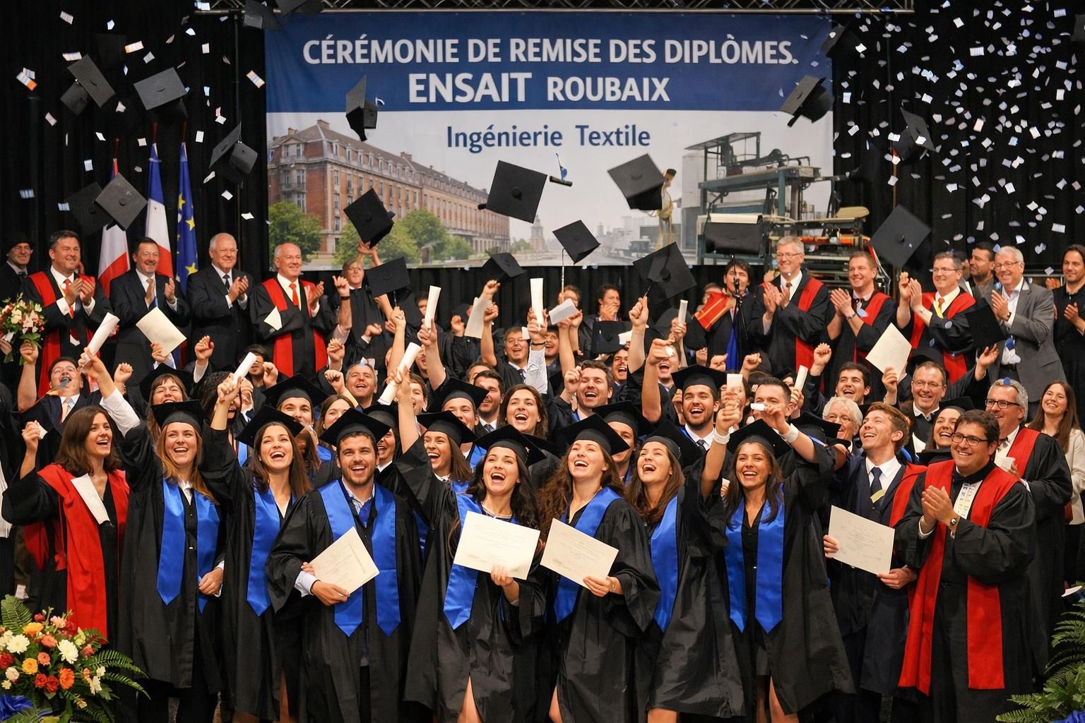 à roubaix, 118 diplômés de l'ensait célèbrent leur succès en ingénierie textile, marquant une étape importante dans leur carrière professionnelle.