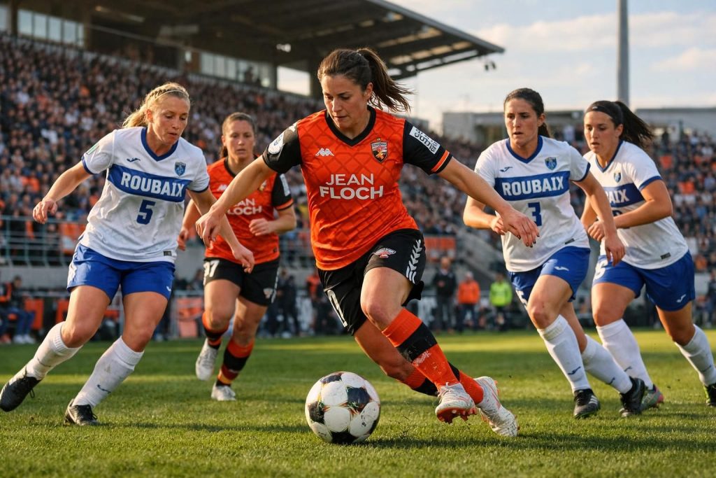 découvrez comment l'équipe féminine de football d3 de lorient affirme sa puissance et maintien la pression sur le leader roubaix dans une compétition intense.