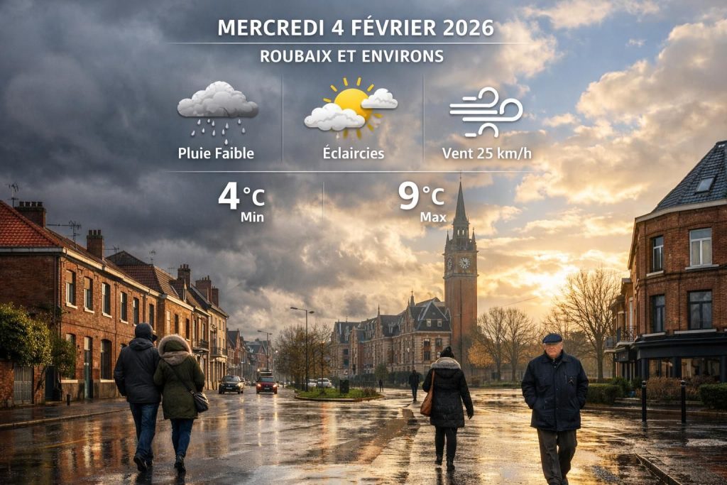 consultez les prévisions météorologiques détaillées pour le mercredi 4 février 2026 à roubaix et dans ses environs, pour bien planifier votre journée.