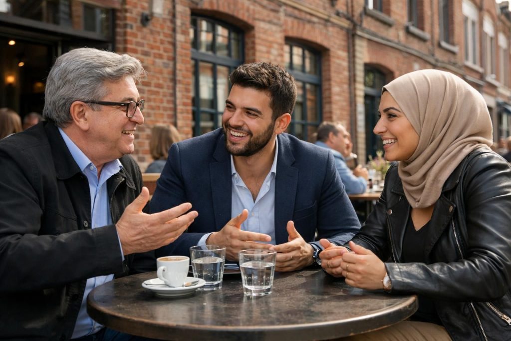 participez à une rencontre dynamique à roubaix avec jean-luc mélenchon, david guiraud et shéhérazade bentorki pour un échange engageant sur les enjeux actuels.