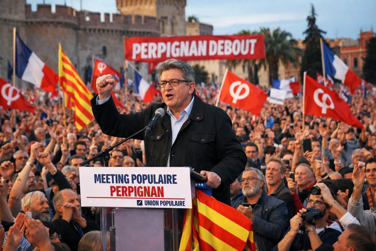 mélenchon tient un meeting à perpignan en réaction aux critiques de bardella, mobilisant ses soutiens et réaffirmant ses positions politiques.