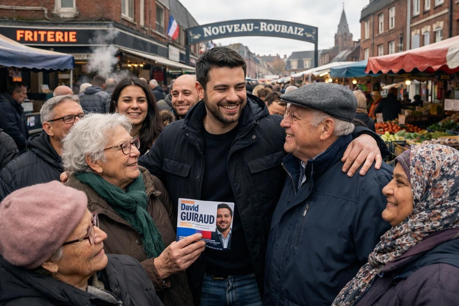 municipales 2026 à roubaix : david guiraud (lfi) en tête relance sa campagne électorale pour conquérir la mairie et mobiliser les électeurs.