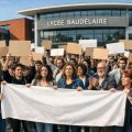 mobilisation au lycée baudelaire de roubaix pour défendre tous les élèves face aux coupes budgétaires, refusant que le lycée soit sacrifié.