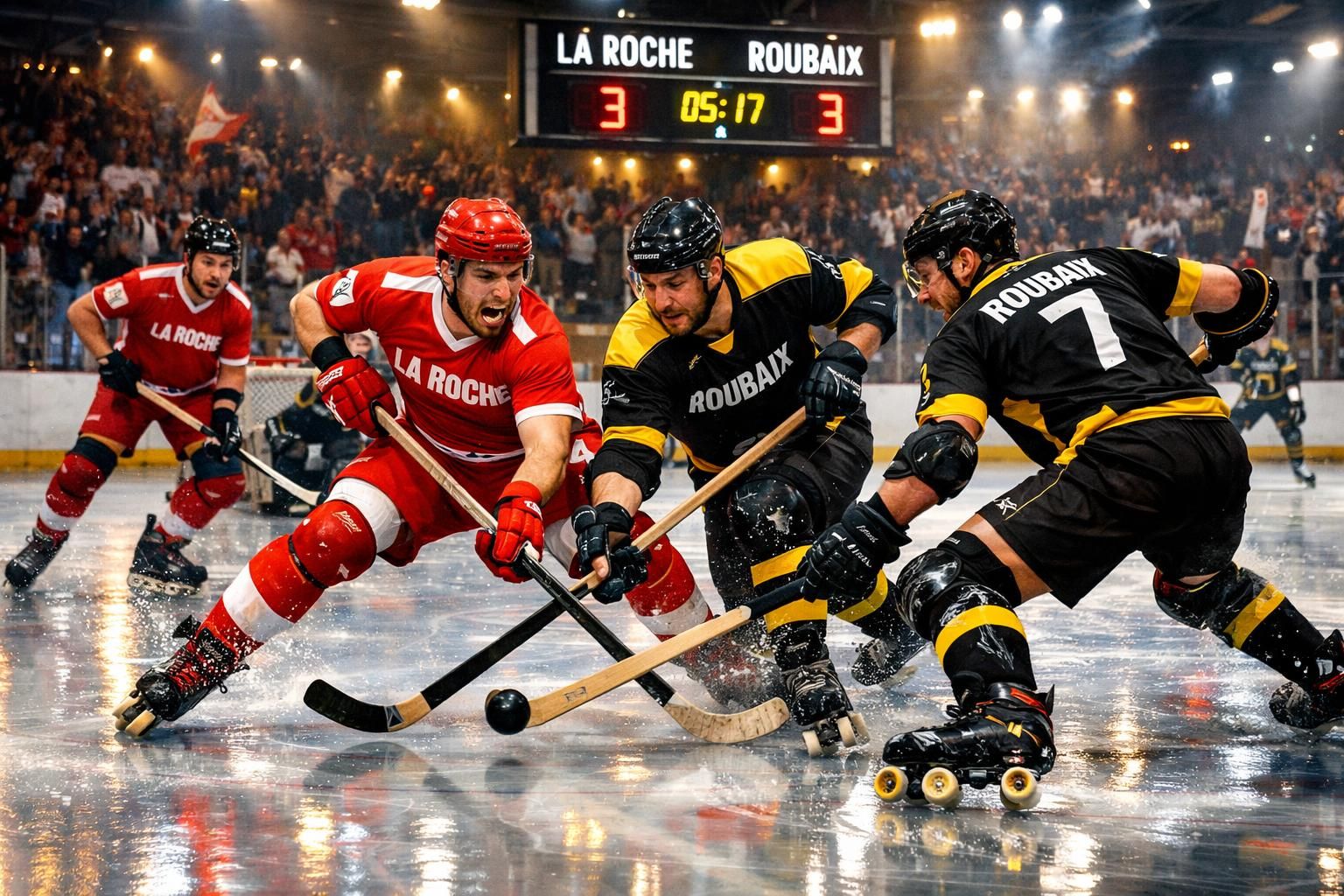 revivez le match palpitant de rink-hockey n1 entre la roche et roubaix, où la roche s'est montrée déchaînée et spectaculaire avec une avalanche de buts.