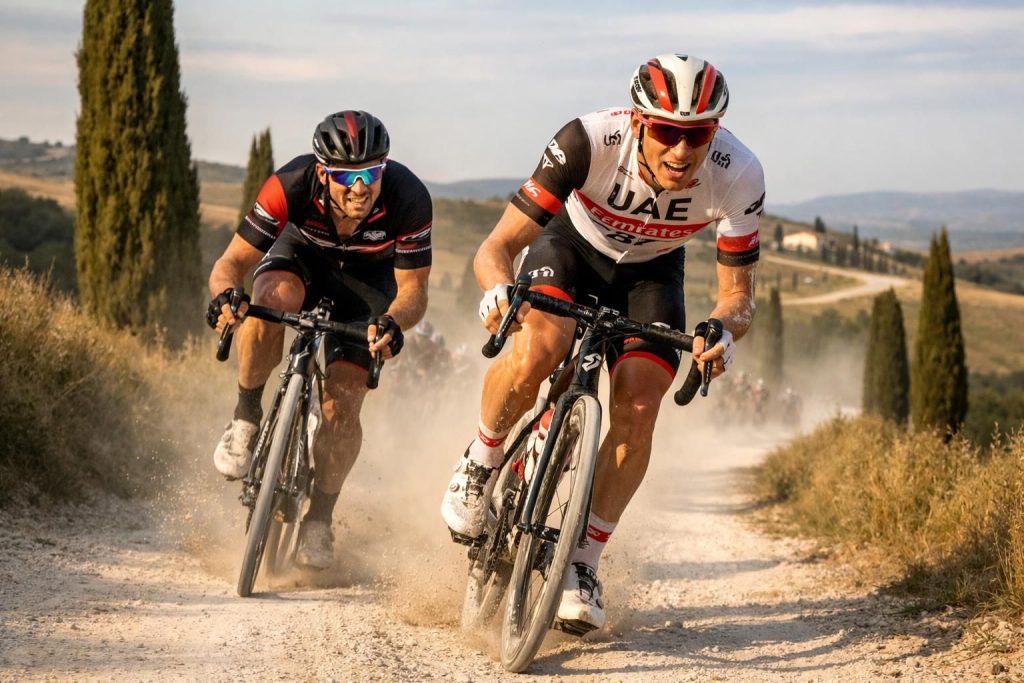 découvrez la remarquable performance de paul seixas, qui termine dauphin derrière un tadej pogacar intouchable lors de la course strade bianche.