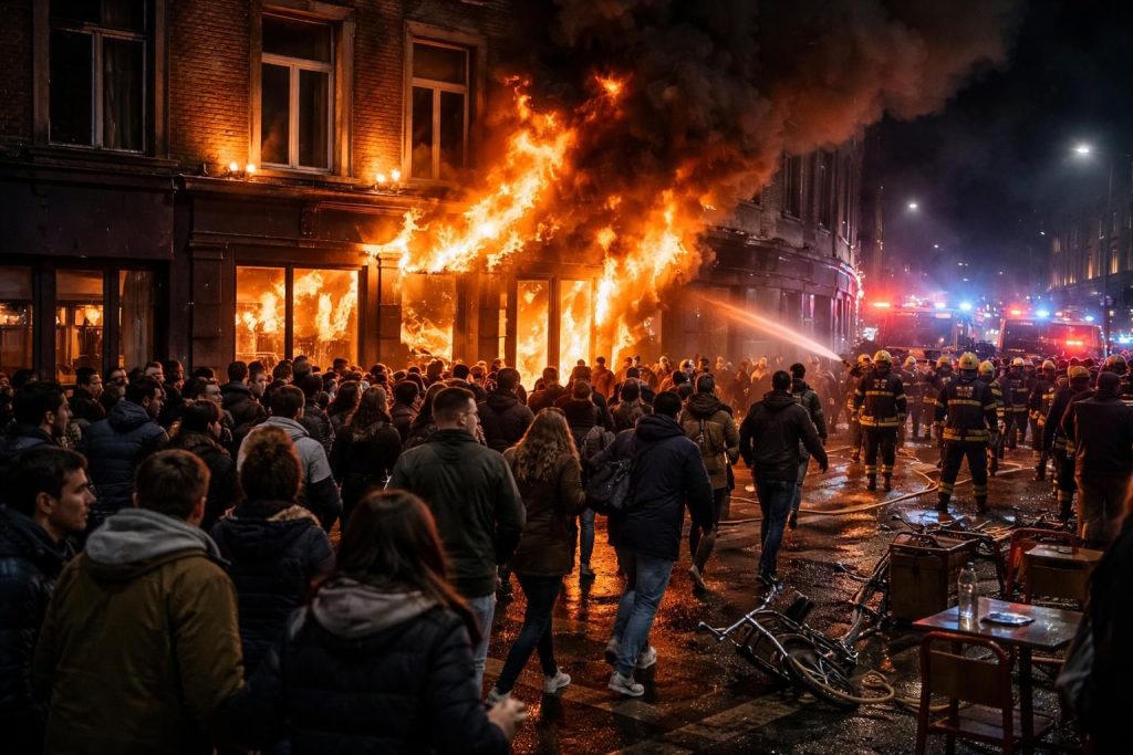 un incendie violent ravage un bar à chicha à lille, provoquant l'évacuation rapide d'une centaine de personnes et semant la panique dans l'établissement.