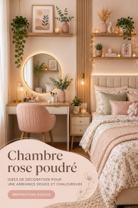 chambre élégante en ton blush avec décoration cosy