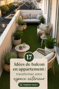 Balcon aménagé avec des plantes et des meubles colorés