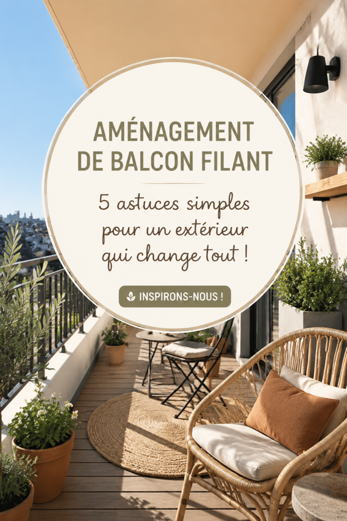 Un balcon filant joliment aménagé avec des plantes et des meubles confortables.