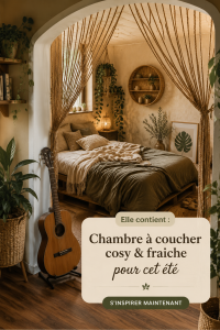 Chambre à coucher estivale avec des couleurs apaisantes et des textiles légers