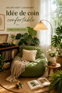 Coin de salon verdoyant avec des plantes et un fauteuil cozy