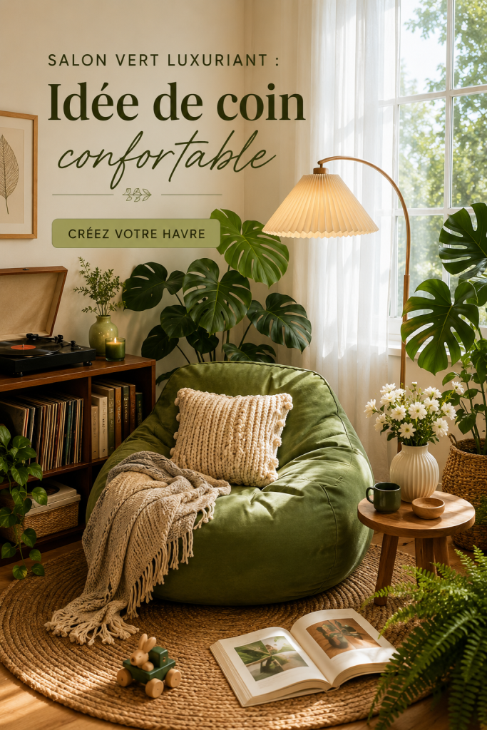 Coin de salon verdoyant avec des plantes et un fauteuil cozy