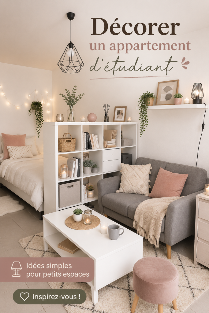 Appartement d'étudiant décoré avec des meubles modernes et un style cosy.