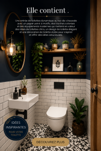 Un WC moderne décoré avec un papier peint coloré et des accents contemporains