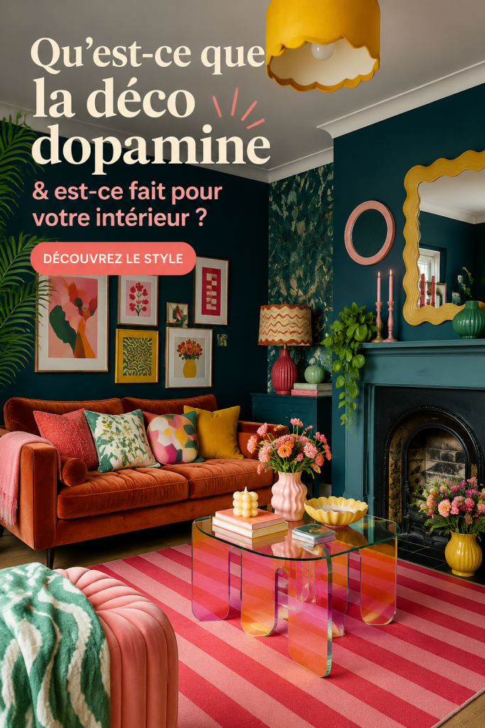 Image d'un intérieur coloré inspiré par la déco dopamine, avec des éléments joyeux et stimulants.