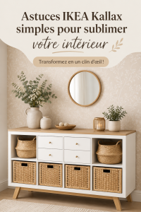 Transformation d'un meuble Kallax IKEA avec des astuces DIY, avant et après.