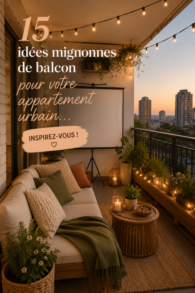 Un balcon d'appartement décoré avec des fleurs colorées et des meubles en bois