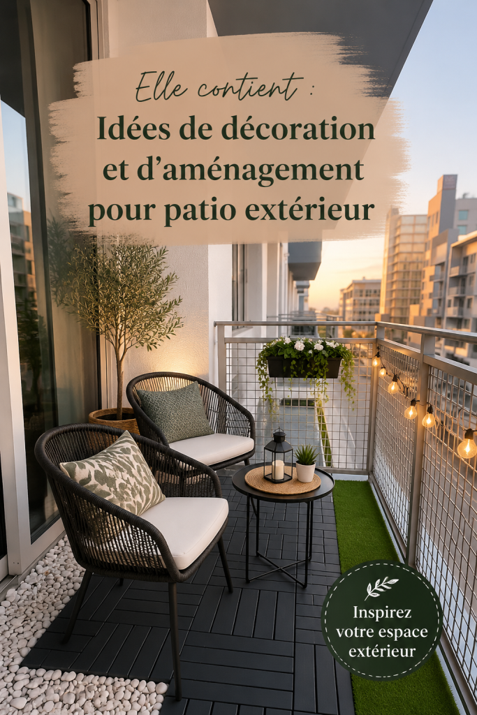 Un patio décoré avec des meubles confortables et des plantes luxuriantes, offrant un espace accueillant