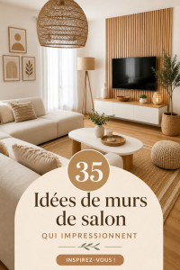 Salon moderne avec des murs décorés de manière créative