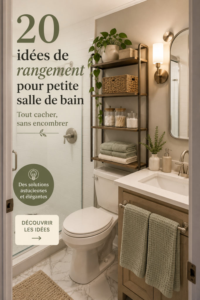 Salle de bain bien rangée avec des solutions de rangement modernes.