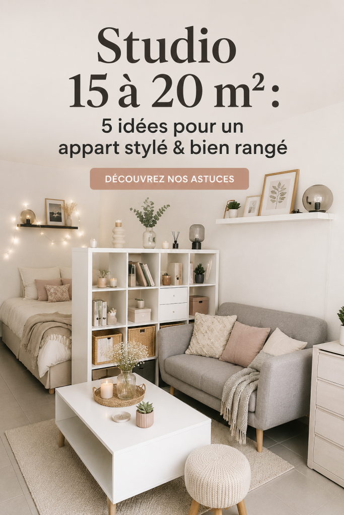 Un studio de 15 m2 joliment décoré et bien organisé avec un espace salon et une kitchenette.