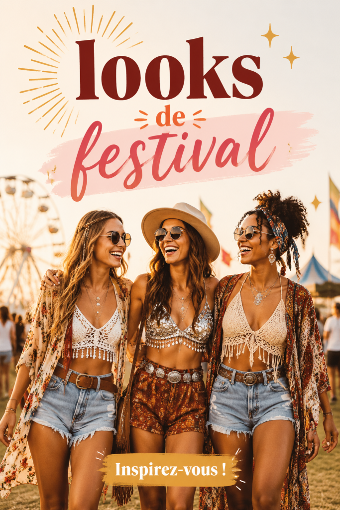 Un look de festival coloré avec un ensemble de vêtements tendance et des accessoires audacieux.