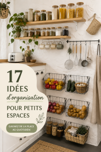 Exemple d'un petit appartement bien organisé avec des solutions de rangement pratiques.