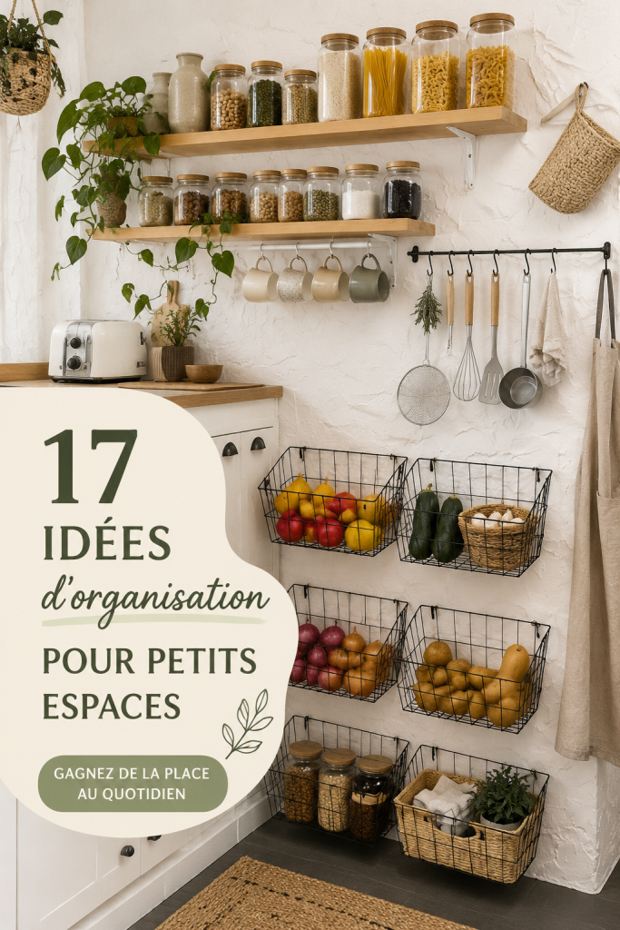 Exemple d'un petit appartement bien organisé avec des solutions de rangement pratiques.