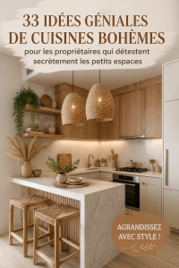 Une cuisine boho au style chaleureux et accueillant avec des éléments naturels.