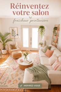 Un salon lumineux avec des décorations printanières et des couleurs vives