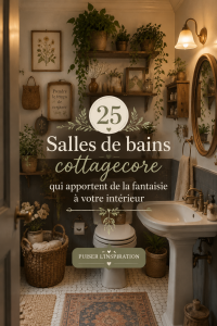 Salle de bain cottagecore avec décor charmant et naturel.