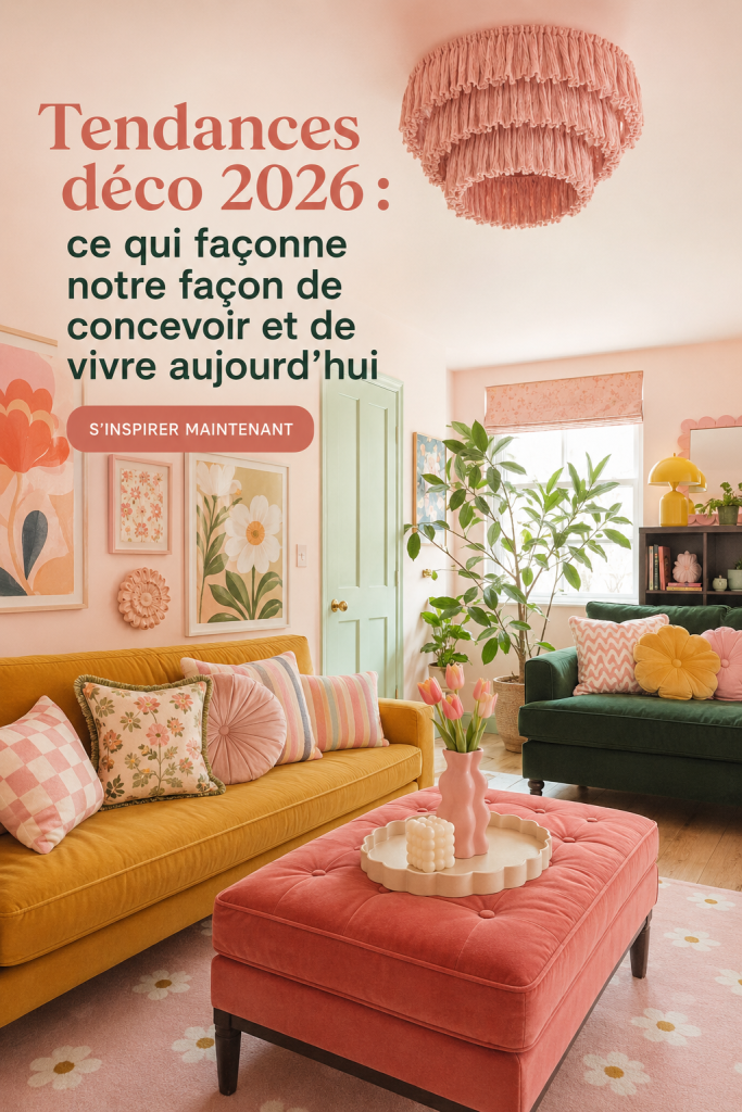 Un intérieur moderne mettant en avant les tendances déco de 2026, avec des couleurs et des matériaux innovants.