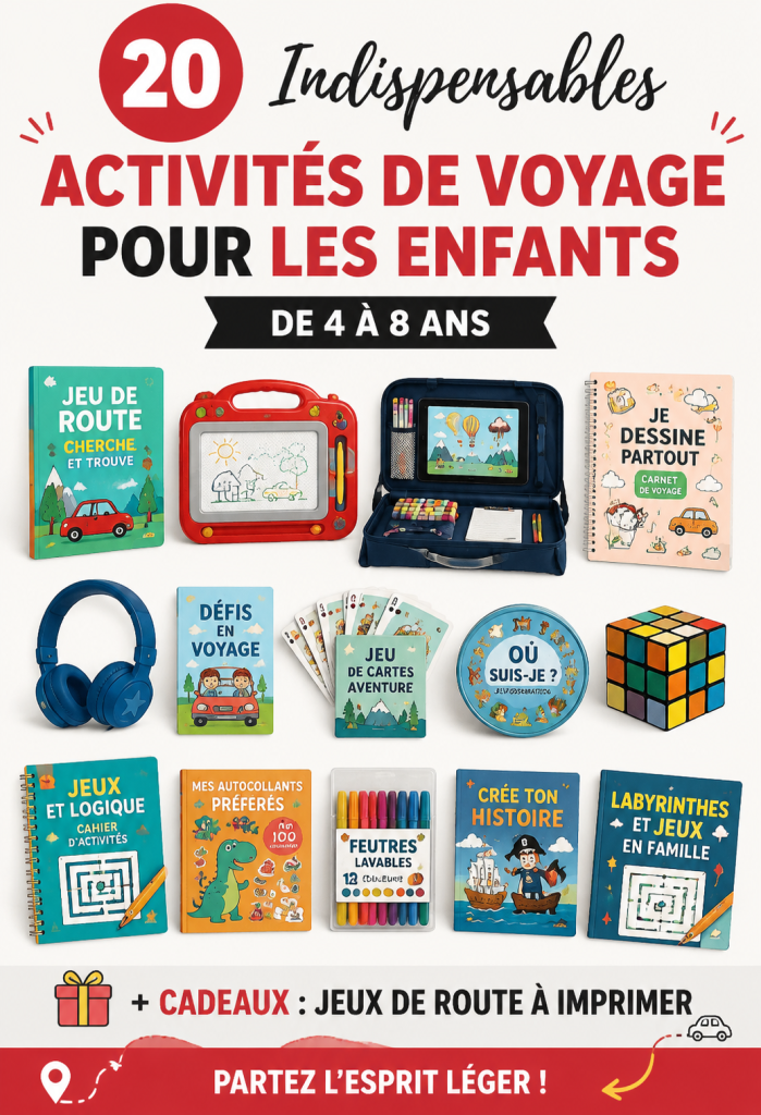 Enfants riant et jouant avec des jeux de voyage dans une voiture