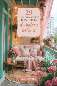 Balcon boho romantique aménagé avec des coussins et des plantes