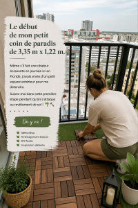 Aménagement d'un balcon avec un sol en bois et des plantes décoratives