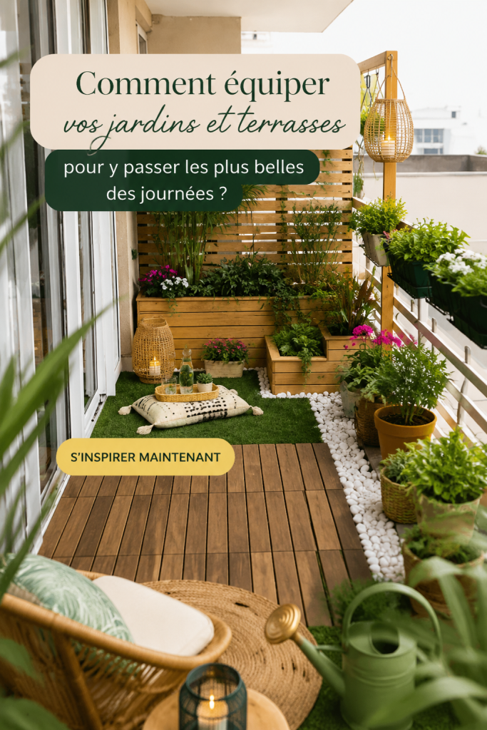 Un joli jardin aménagé pour profiter de belles journées d'été, avec des chaises confortables et des plantes luxuriantes.
