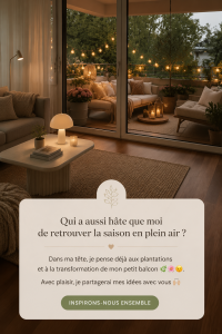 Balcon fleuri avec meubles de jardin et décoration estivale