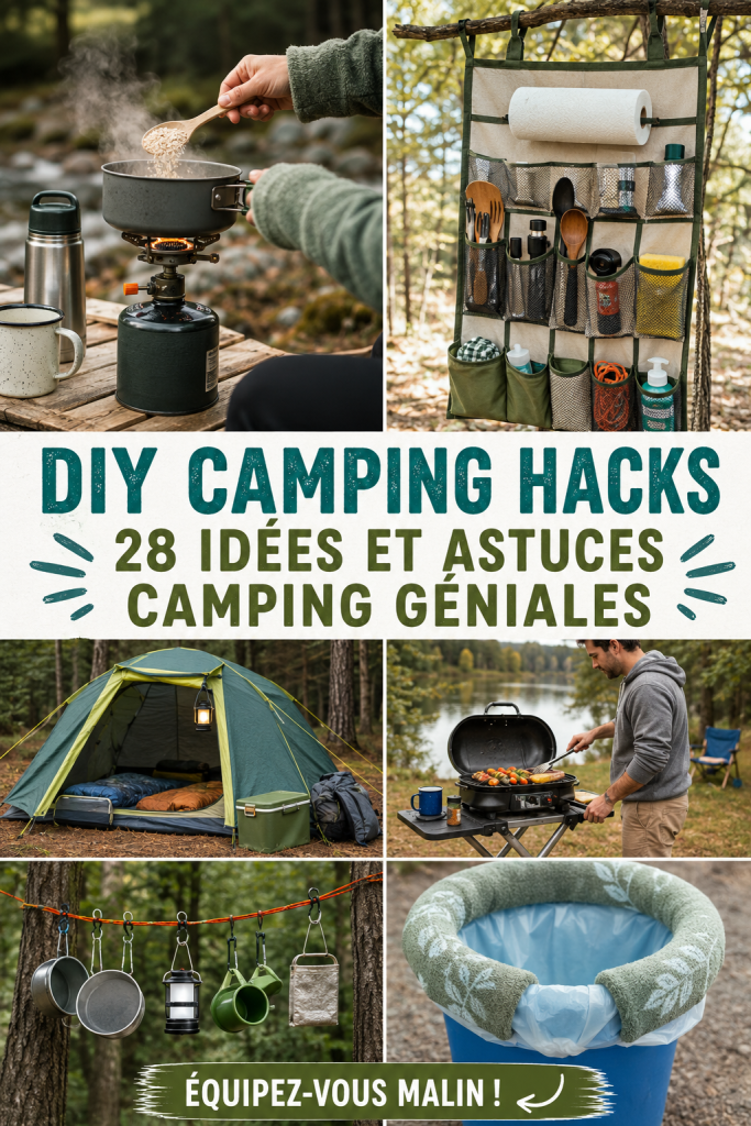 Astuces camping DIY présentées dans un cadre naturel