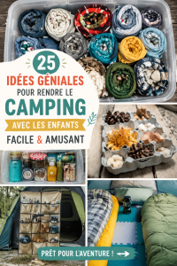 Une famille heureuse en pleine nature, prêts pour le camping avec les enfants