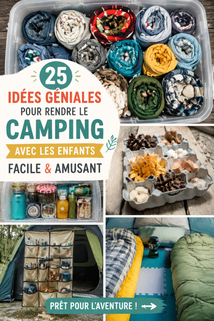 Une famille heureuse en pleine nature, prêts pour le camping avec les enfants