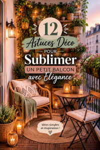 Balcon décoré avec des plantes et des meubles élégants.
