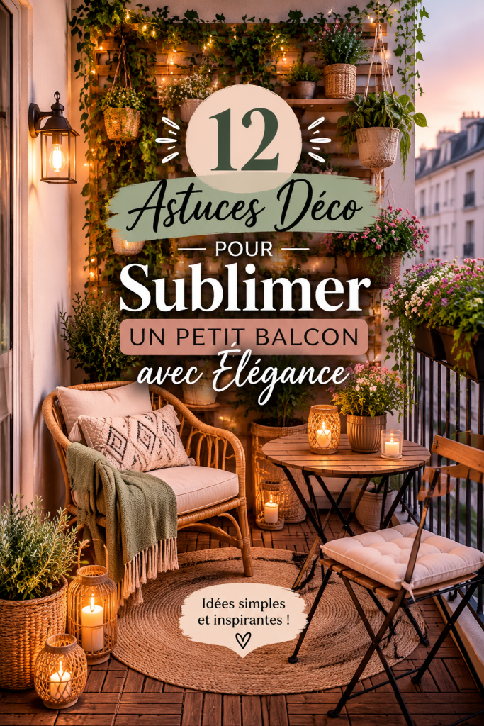 Balcon décoré avec des plantes et des meubles élégants.