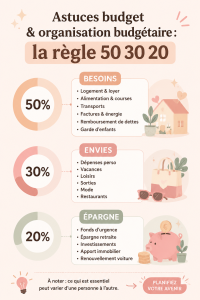 Femme souriante en train de gérer son budget avec un ordinateur portable sur une table.