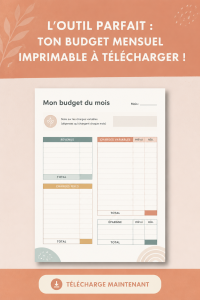 Modèle de budget mensuel imprimable sur une table en bois.