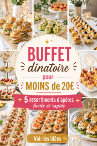 Buffet dînatoire avec différents assortiments d'apéritifs préparés à moins de 20€